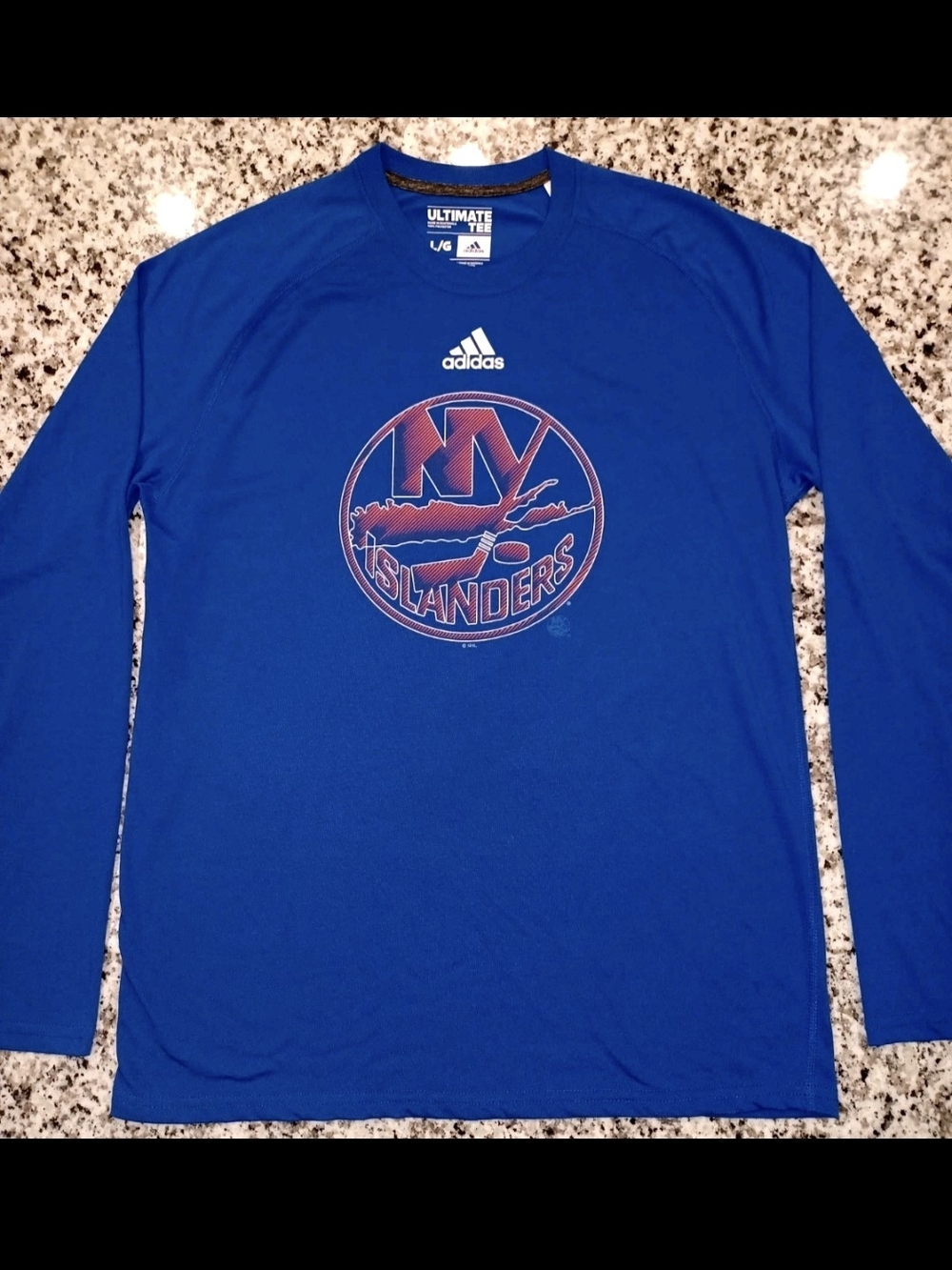 Adidas Men's Blue Long-Sleeve Islanders Performance Tee